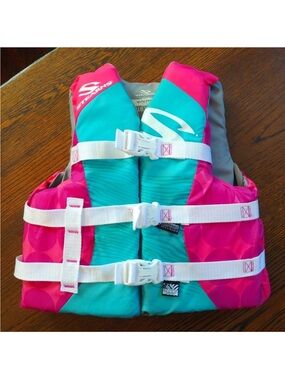 Stearns teal and pink youth ski vest size 50-90lbs